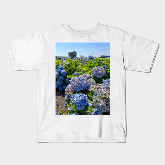 Harbor Front Hydrangeas in Watch Hill Kids T-Shirt by offdutyplaces